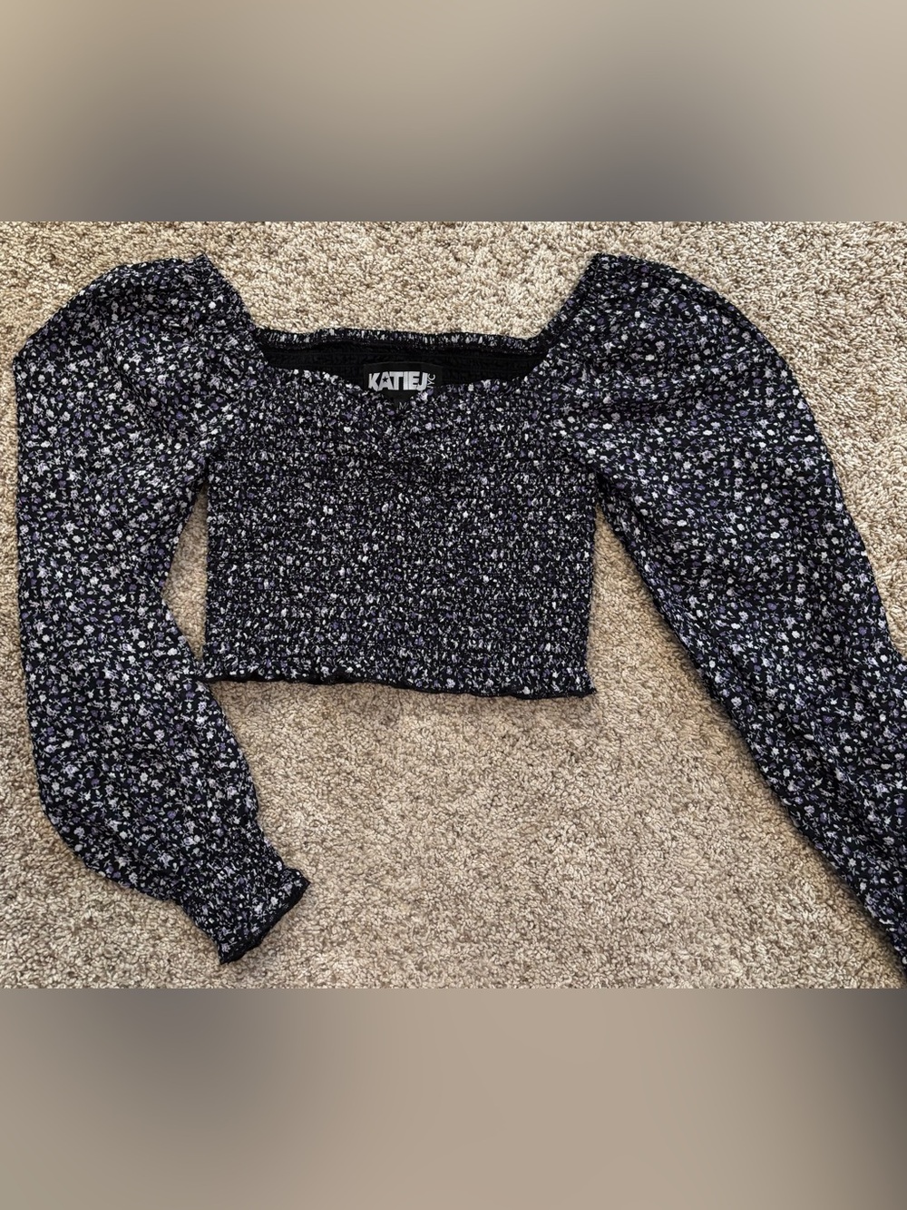 KATIEJ NYC Floral Print Smocked top. Size M.